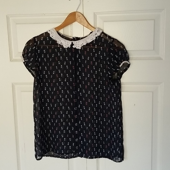 Zara Trafaluc cat print short sleeve blouse - Picture 2 of 6